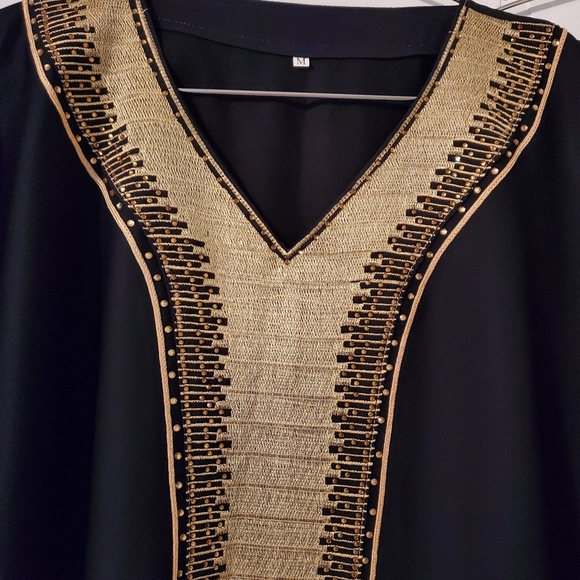 Selling Beautiful Black & Gold Modest Abaya/Kaftan/Dress w/ Matching Hijab/Scarf - Picture 3 of 10